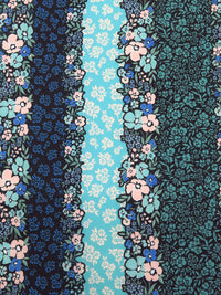 Turquoise/Black/Pale Soft Pink/Multi Nylon/Lycra Vertical Floral Stripe Print Swim/Activewear Knit - NY Designer - 60W