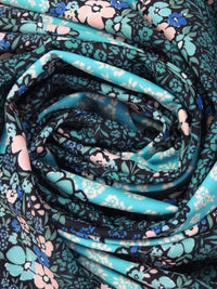 Turquoise/Black/Pale Soft Pink/Multi Nylon/Lycra Vertical Floral Stripe Print Swim/Activewear Knit - NY Designer - 60W