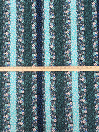 Turquoise/Black/Pale Soft Pink/Multi Nylon/Lycra Vertical Floral Stripe Print Swim/Activewear Knit - NY Designer - 60W