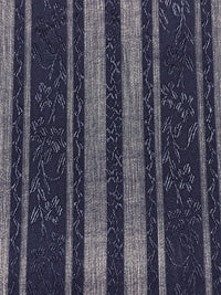 Navy 100% Silk Vertical Floral Jacquard Stripe Chiffon 44W