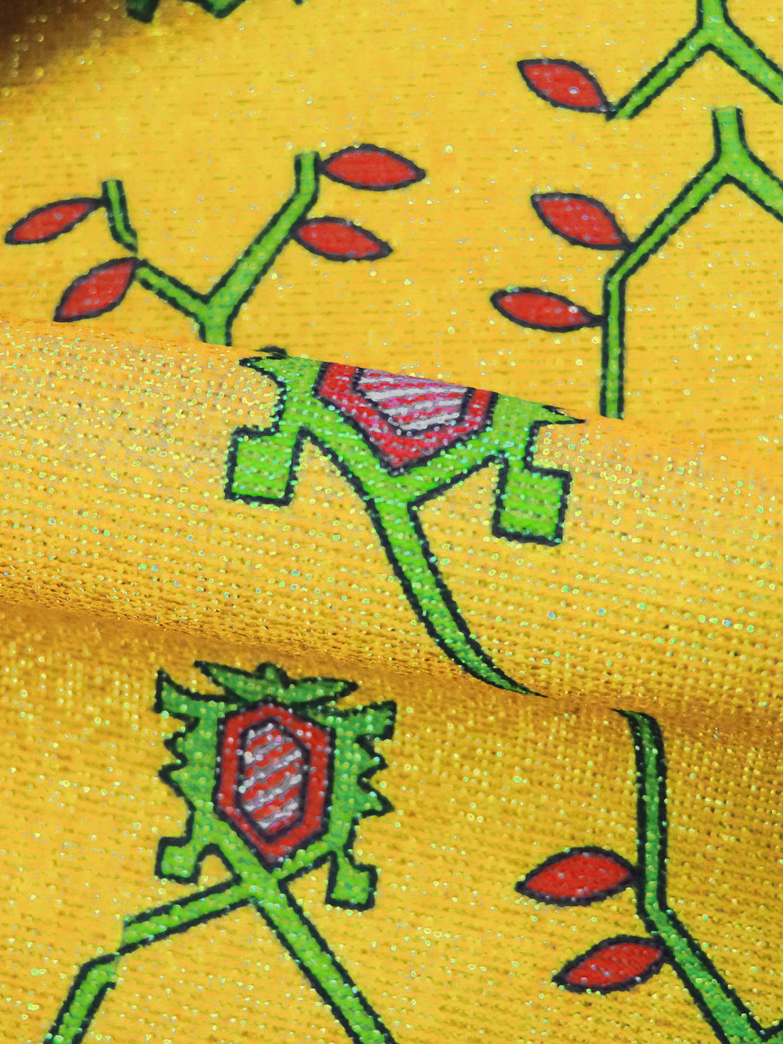 SOLD BY THE PANEL ONLY - Goldenrod/Stop Red/Dark Blue/Multi Nylon/Metallic/Lycra Folk Print Swim/Activewear Knit - NY Designer - 57W