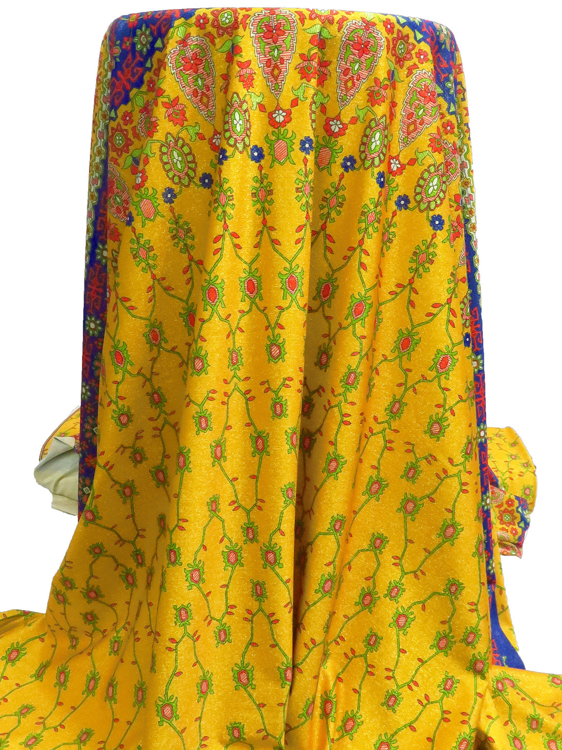 SOLD BY THE PANEL ONLY - Goldenrod/Stop Red/Dark Blue/Multi Nylon/Metallic/Lycra Folk Print Swim/Activewear Knit - NY Designer - 57W