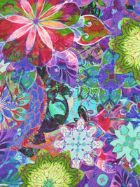 Dark Purple/Aqua/Lime/Multi 100% Cotton Psychedelic Floral Print Venice Lawn - Robert Kaufman - 44W