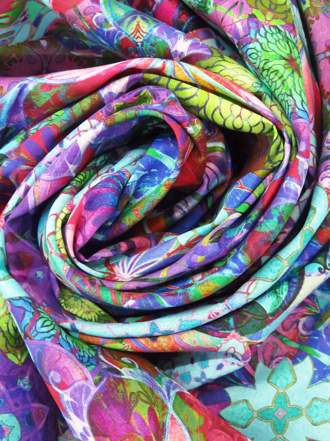 Dark Purple/Aqua/Lime/Multi 100% Cotton Psychedelic Floral Print Venice Lawn - Robert Kaufman - 44W