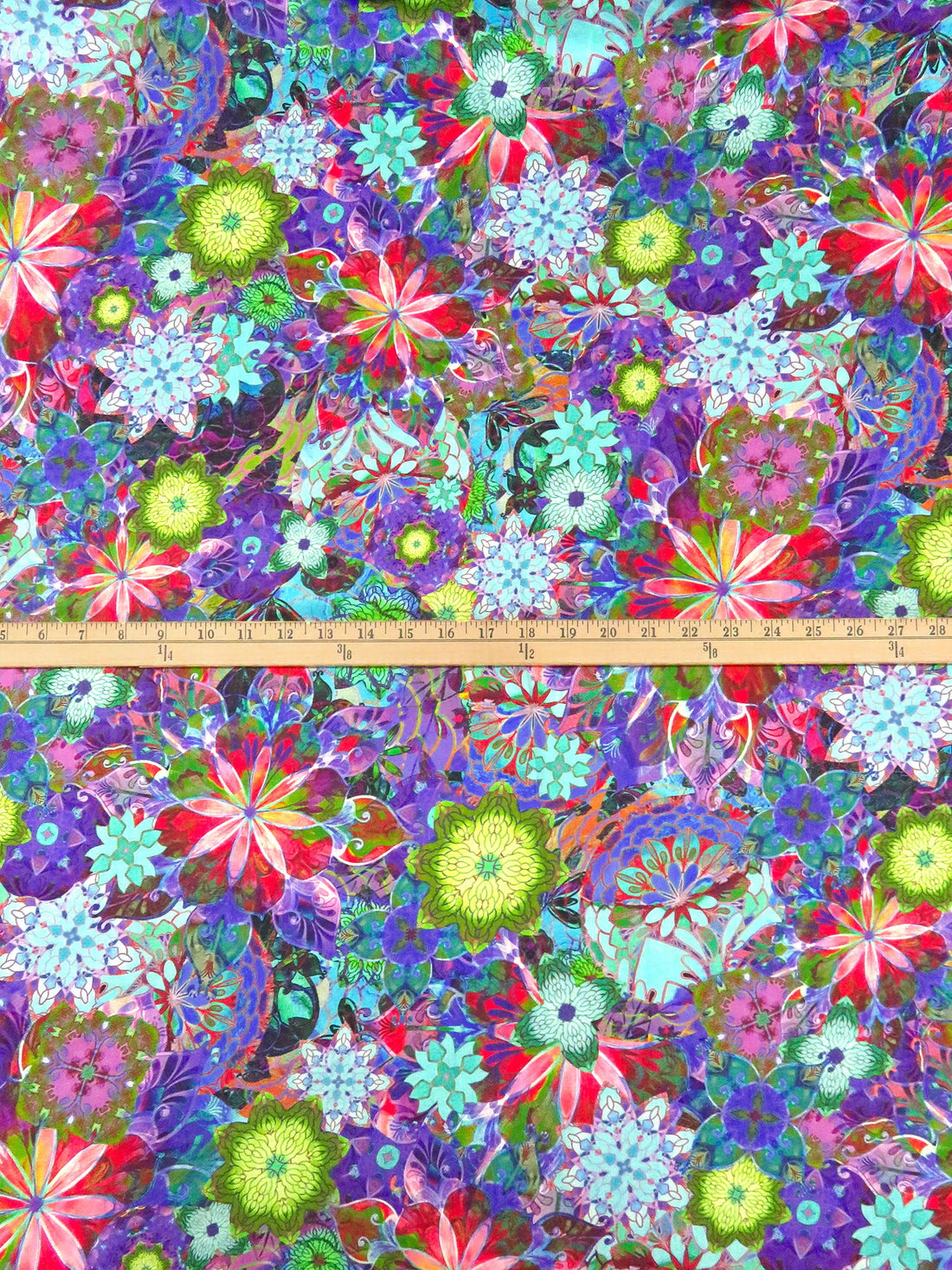Dark Purple/Aqua/Lime/Multi 100% Cotton Psychedelic Floral Print Venice Lawn - Robert Kaufman - 44W