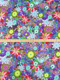 Dark Purple/Aqua/Lime/Multi 100% Cotton Psychedelic Floral Print Venice Lawn - Robert Kaufman - 44W