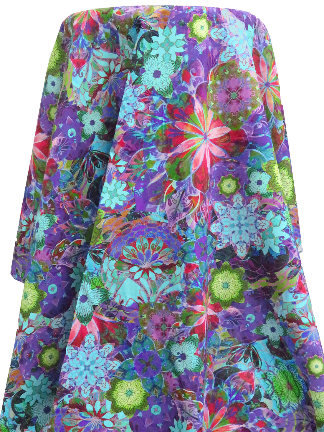 Dark Purple/Aqua/Lime/Multi 100% Cotton Psychedelic Floral Print Venice Lawn - Robert Kaufman - 44W