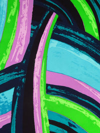 SOLD BY THE PANEL ONLY - Black/Cyan/Lilac Pink/Multi 100% Silk Abstract Print Knit - Ralph Laruen - 44W