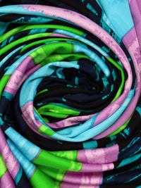 SOLD BY THE PANEL ONLY - Black/Cyan/Lilac Pink/Multi 100% Silk Abstract Print Knit - Ralph Laruen - 44W