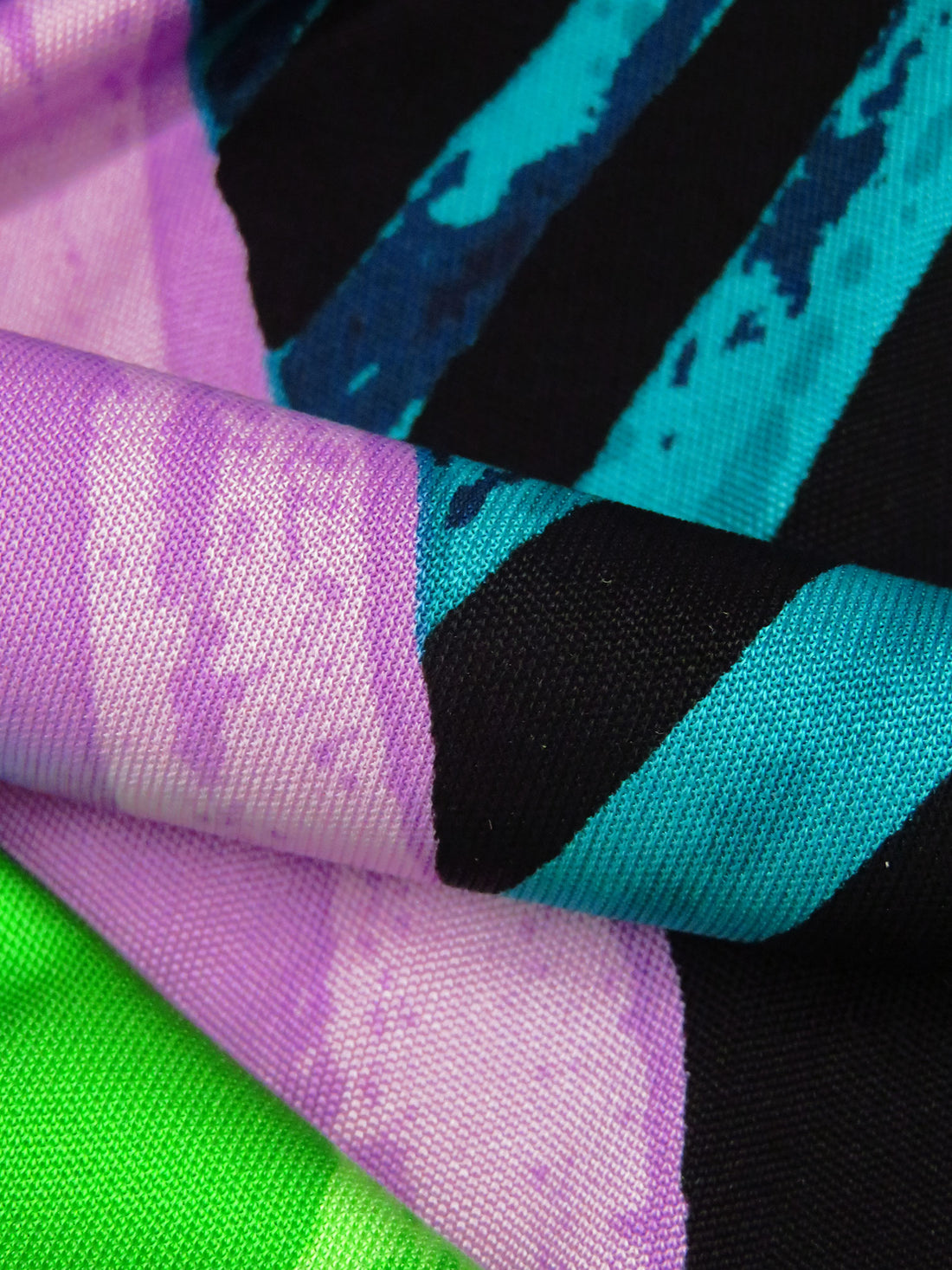 SOLD BY THE PANEL ONLY - Black/Cyan/Lilac Pink/Multi 100% Silk Abstract Print Knit - Ralph Laruen - 44W