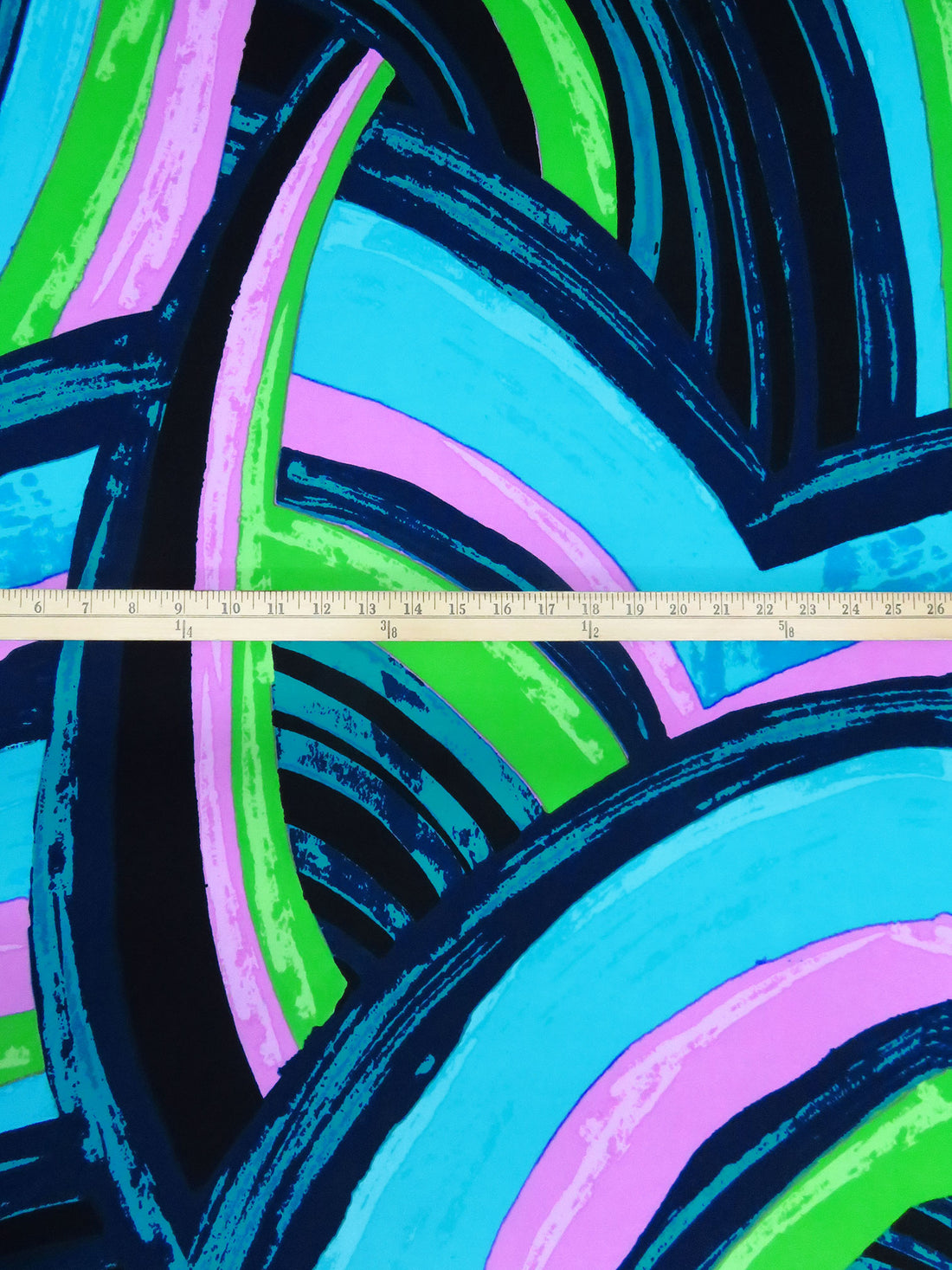 SOLD BY THE PANEL ONLY - Black/Cyan/Lilac Pink/Multi 100% Silk Abstract Print Knit - Ralph Laruen - 44W