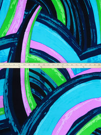 SOLD BY THE PANEL ONLY - Black/Cyan/Lilac Pink/Multi 100% Silk Abstract Print Knit - Ralph Laruen - 44W