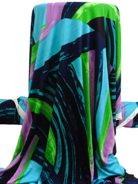 SOLD BY THE PANEL ONLY - Black/Cyan/Lilac Pink/Multi 100% Silk Abstract Print Knit - Ralph Laruen - 44W