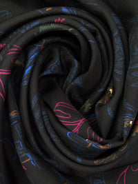 Black/Dark Navy/Dark Raspberry/Multi 100% Silk Beach Scene Print Twill - Ralph Lauren - 44W