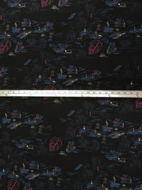 Black/Dark Navy/Dark Raspberry/Multi 100% Silk Beach Scene Print Twill - Ralph Lauren - 44W