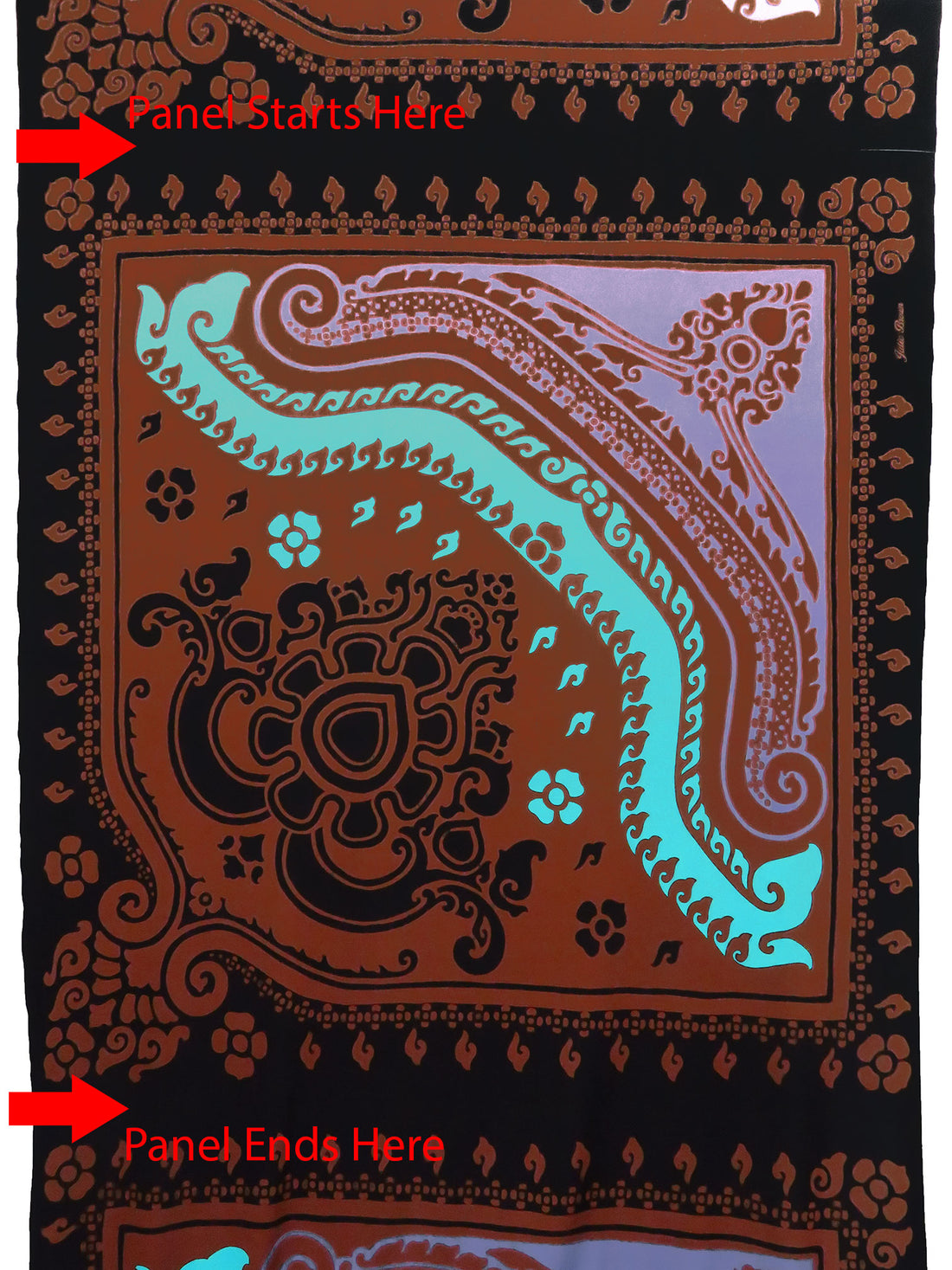 SOLD BY THE PANEL ONLY - Black/Muted Kobe/Turquoise/Multi 100% Silk Western Print Knit - Ralph Lauren - 44W