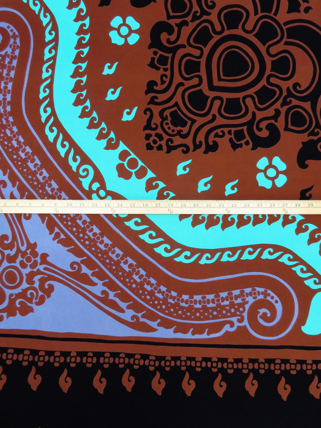 SOLD BY THE PANEL ONLY - Black/Muted Kobe/Turquoise/Multi 100% Silk Western Print Knit - Ralph Lauren - 44W