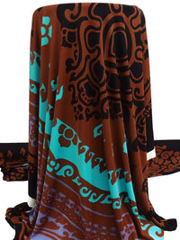 SOLD BY THE PANEL ONLY - Black/Muted Kobe/Turquoise/Multi 100% Silk Western Print Knit - Ralph Lauren - 44W