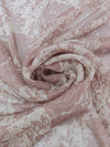 Dusty Mauve Pink/Pale Smoke Gray 100% Silk Floral Lace Print Chiffon 52W