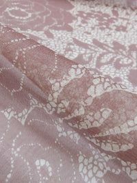 Dusty Mauve Pink/Pale Smoke Gray 100% Silk Floral Lace Print Chiffon 52W