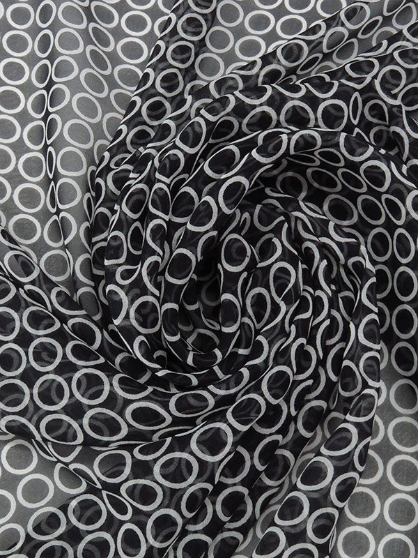 Black/Glacier Gray 100% Silk Circle Print Chiffon 43W