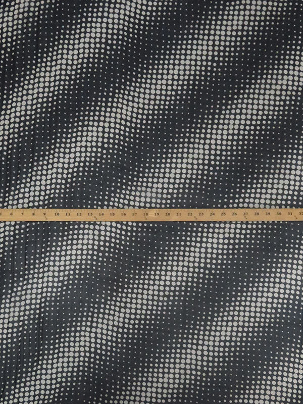 Black/Taupe Gray 100% Silk Dotted Diagonal Stripe Print Crepe Chiffon 43W