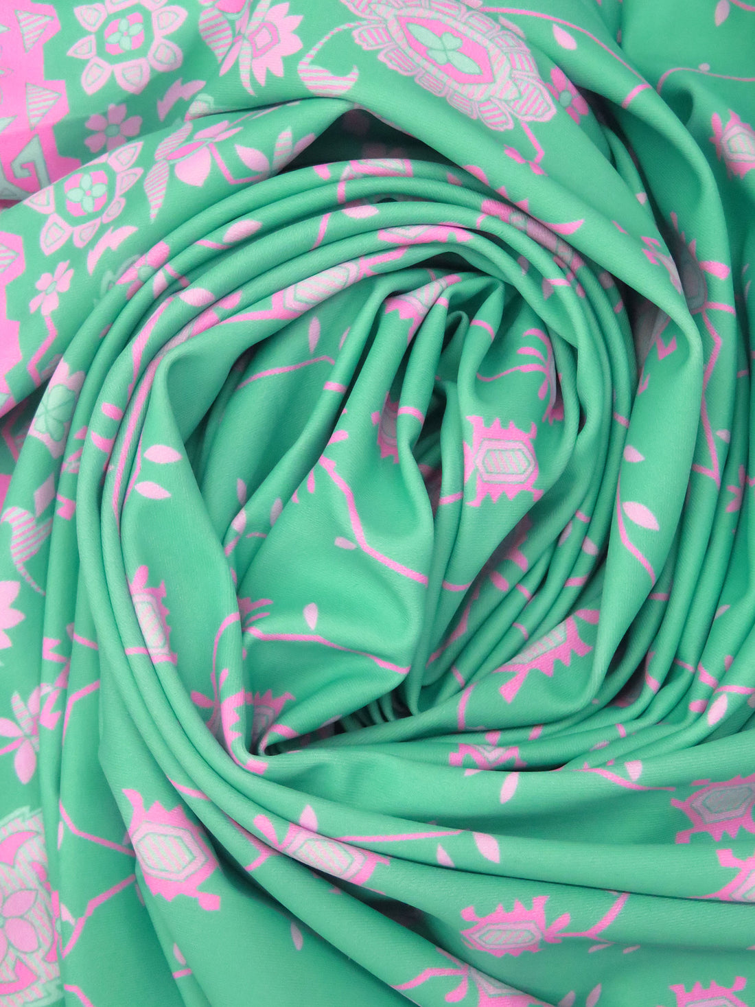 Caribbean Green/Mint/Pale Magenta/Multi Nylon/Lycra Single Border Abstract Print Swim/Activewear Knit - NY Designer - 59W
