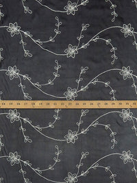 Black/White 100% Silk Embroidered Floral Design Chiffon 43W