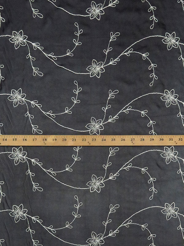 Black/White 100% Silk Embroidered Floral Design Chiffon 43W