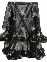 Black/White 100% Silk Embroidered Floral Design Chiffon 43W