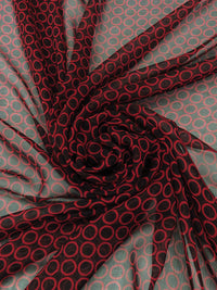 Black/Crimson 100% Silk Circle Print Chiffon 43W