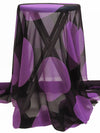 Black/Amethyst 100% Silk Large Polka Dot Print Chiffon 44W