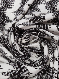 Coconut White/Black Polyester/Lycra Dashed Zigzag Stripe Print Stretch Crepe de Chine 60W