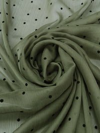 Basil/Black 100% Polyester Flocked Scattered Polka Dot Crinkle Chiffon 58W