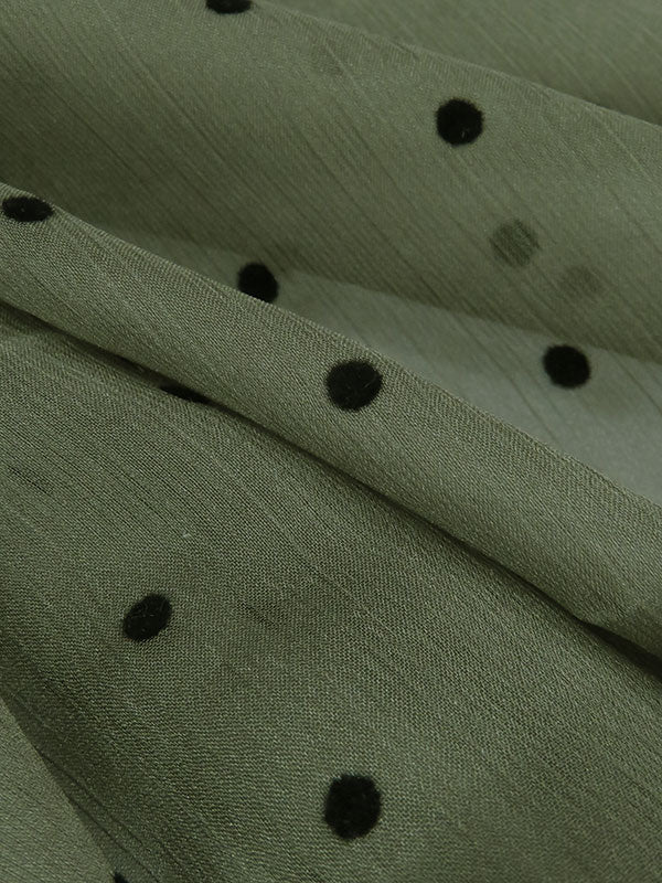 Basil/Black 100% Polyester Flocked Scattered Polka Dot Crinkle Chiffon 58W