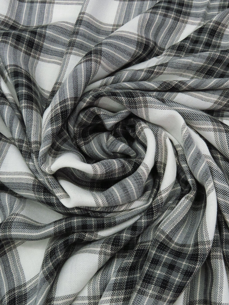 Anchor Gray/Ghost White/Black/Eggshell 100% Rayon Plaid Challis 58W