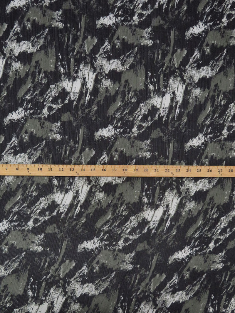 Dried Thyme Gray/Black/White 100% Polyester Abstract Grunge Print Crinkle Chiffon 58W