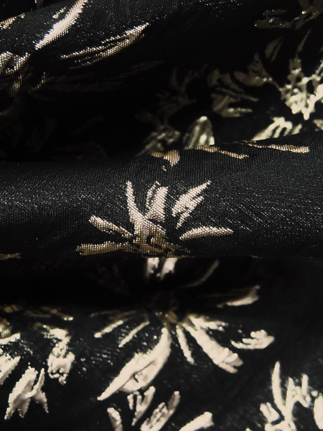 Black/Champagne Polyester/Metallic Abstract Floral Weave Brocade - NY Designer - 55W