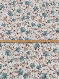 Vanilla/Lagoon Blue/Chocolate/Multi Polyester/Lycra Floral Print Stretch Crepe de Chine 58W