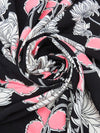 Black/Highlighter Pink/White Polyester/Lycra Floral Print Crepe de Chine 60W