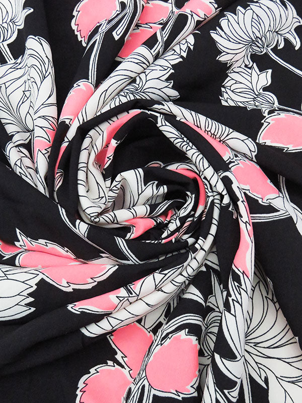 Black/Highlighter Pink/White Polyester/Lycra Floral Print Crepe de Chine 60W