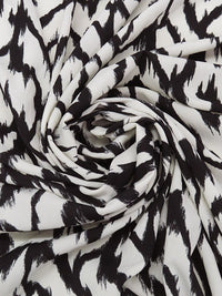 Black/Off-White Polyester/Lycra Abstract Grunge Ikat Print Stretch Crepe de Chine 58W