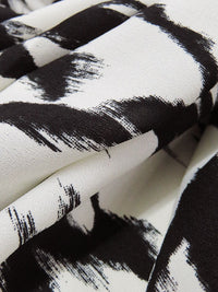 Black/Off-White Polyester/Lycra Abstract Grunge Ikat Print Stretch Crepe de Chine 58W