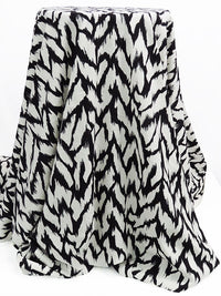 Black/Off-White Polyester/Lycra Abstract Grunge Ikat Print Stretch Crepe de Chine 58W