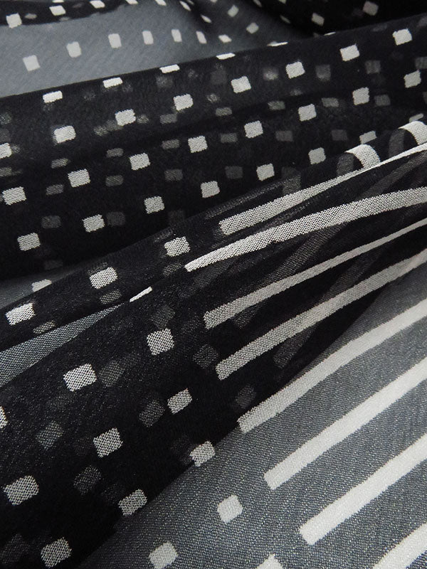 Black/Off-White 100% Silk Geometric Multi Print Chiffon 43W