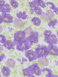 Amethyst/White/Celery Green 100% Silk Floral Print Chiffon 43W