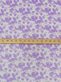 Amethyst/White/Celery Green 100% Silk Floral Print Chiffon 43W