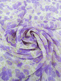 Amethyst/White/Celery Green 100% Silk Floral Print Chiffon 43W