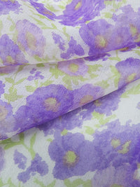 Amethyst/White/Celery Green 100% Silk Floral Print Chiffon 43W