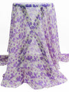 Amethyst/White/Celery Green 100% Silk Floral Print Chiffon 43W